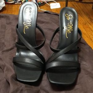 Open Toe Black Strap Heeled Shoe